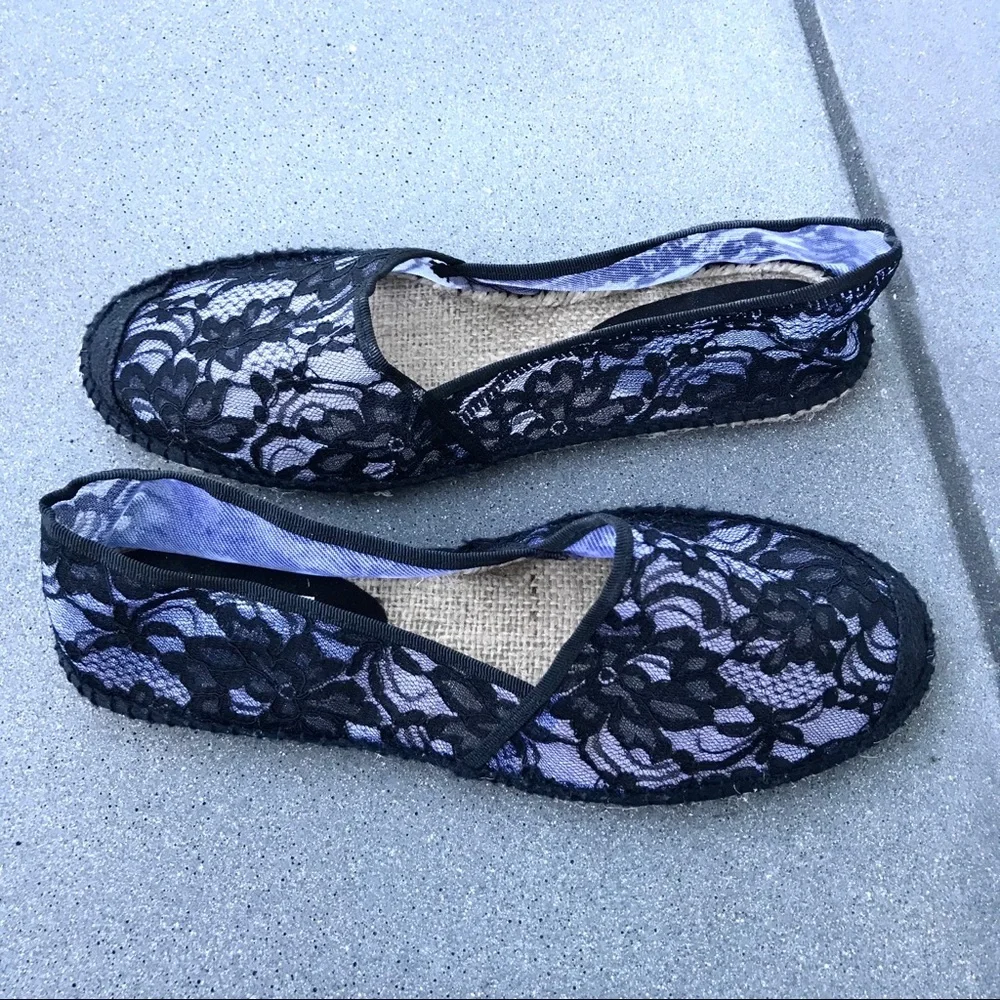Jeffrey Campbell flats Black Lace Espadrilles 10 slip on casual Y2K 90s retro